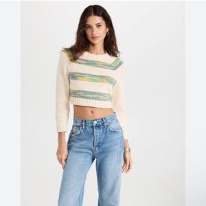 Re/Done Cream Multicolor Striped Sweater 100% Cotton